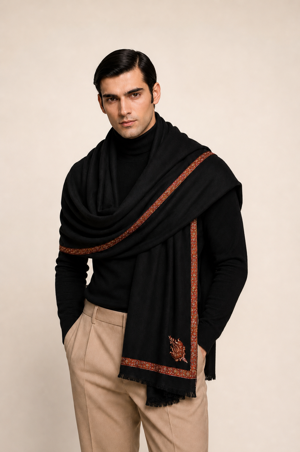 Hashi Mini - Cashmina Small Hashi Border Shawl