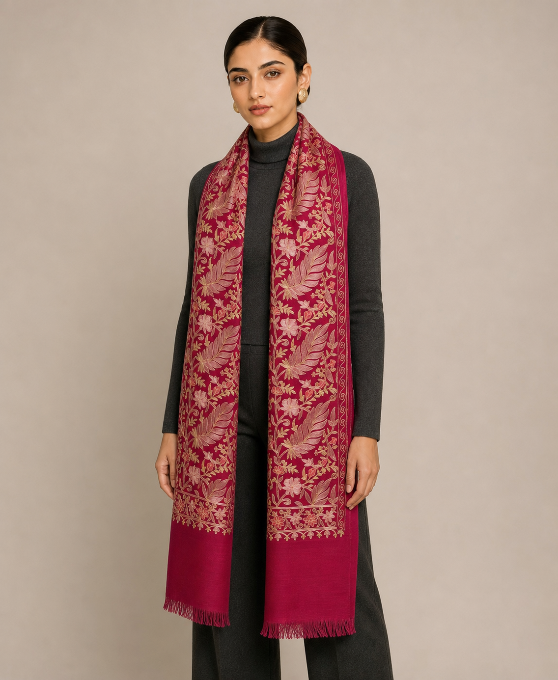 Nalki Soft - Fine Wool Nalki Work Stole
