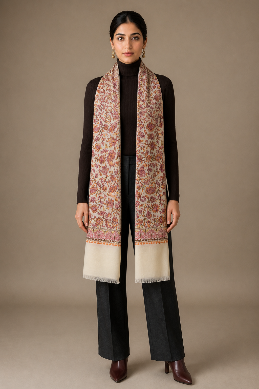 Nalki Classic - Fine Wool Nalki Work Stole