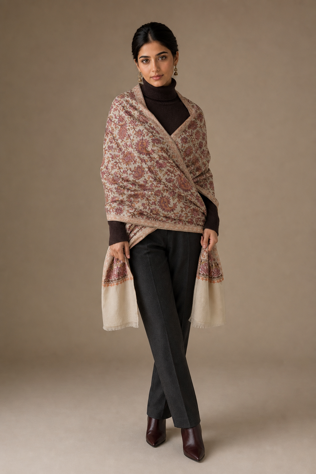 Nalki Classic - Fine Wool Nalki Work Stole