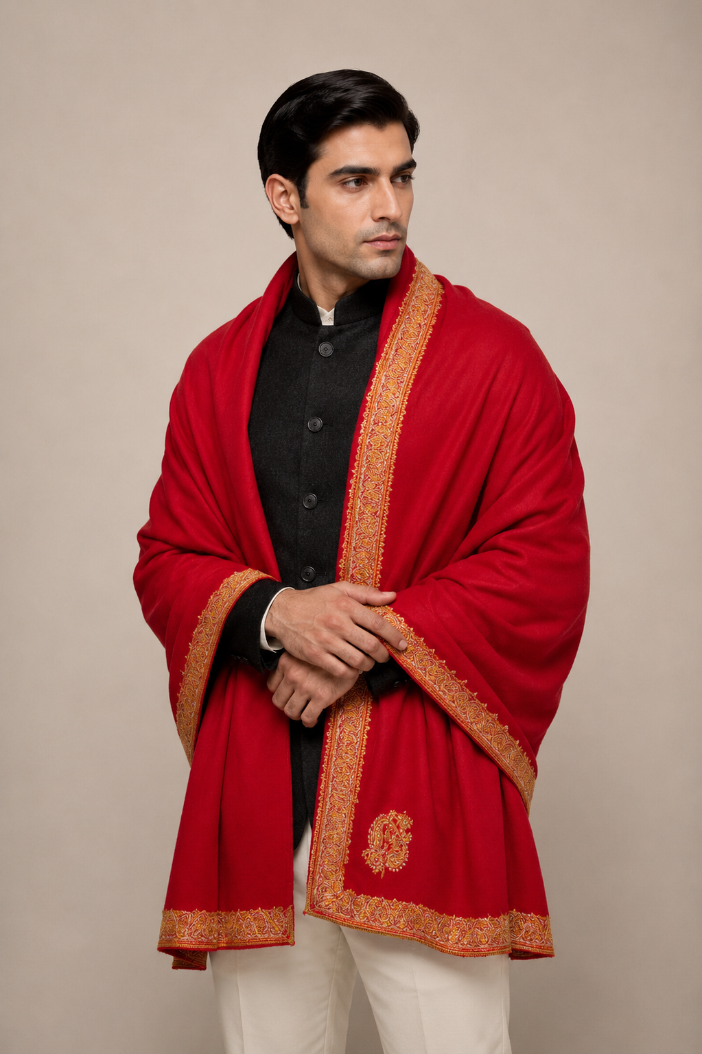 Hashi Grande - Cashmina Big Hashi Border Shawl