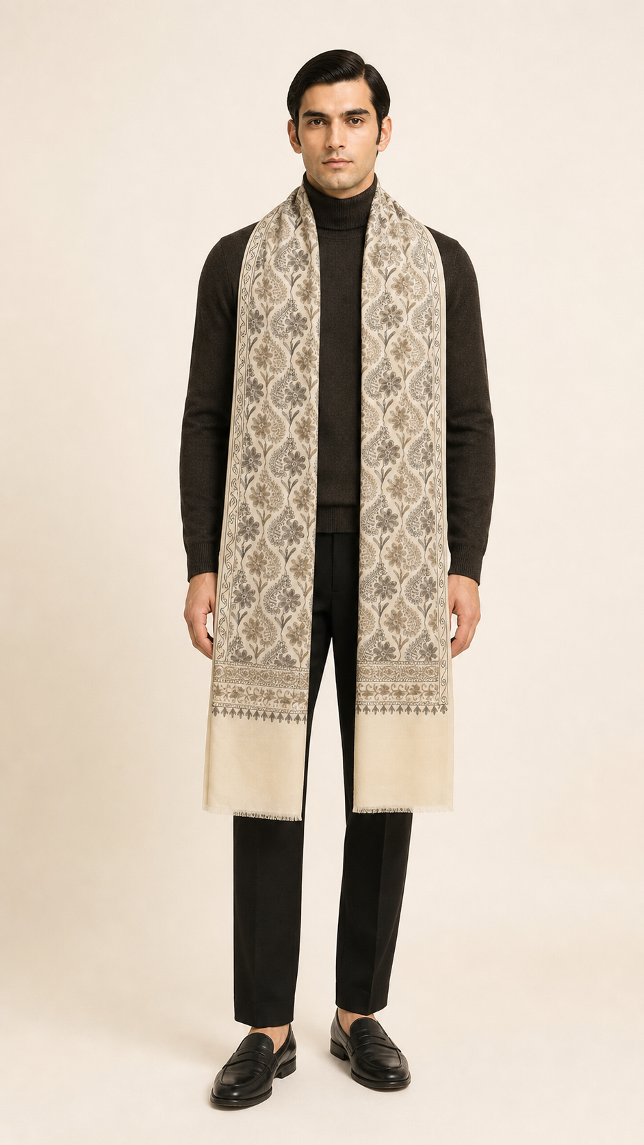 Nalki Classic - Fine Wool Nalki Work Stole