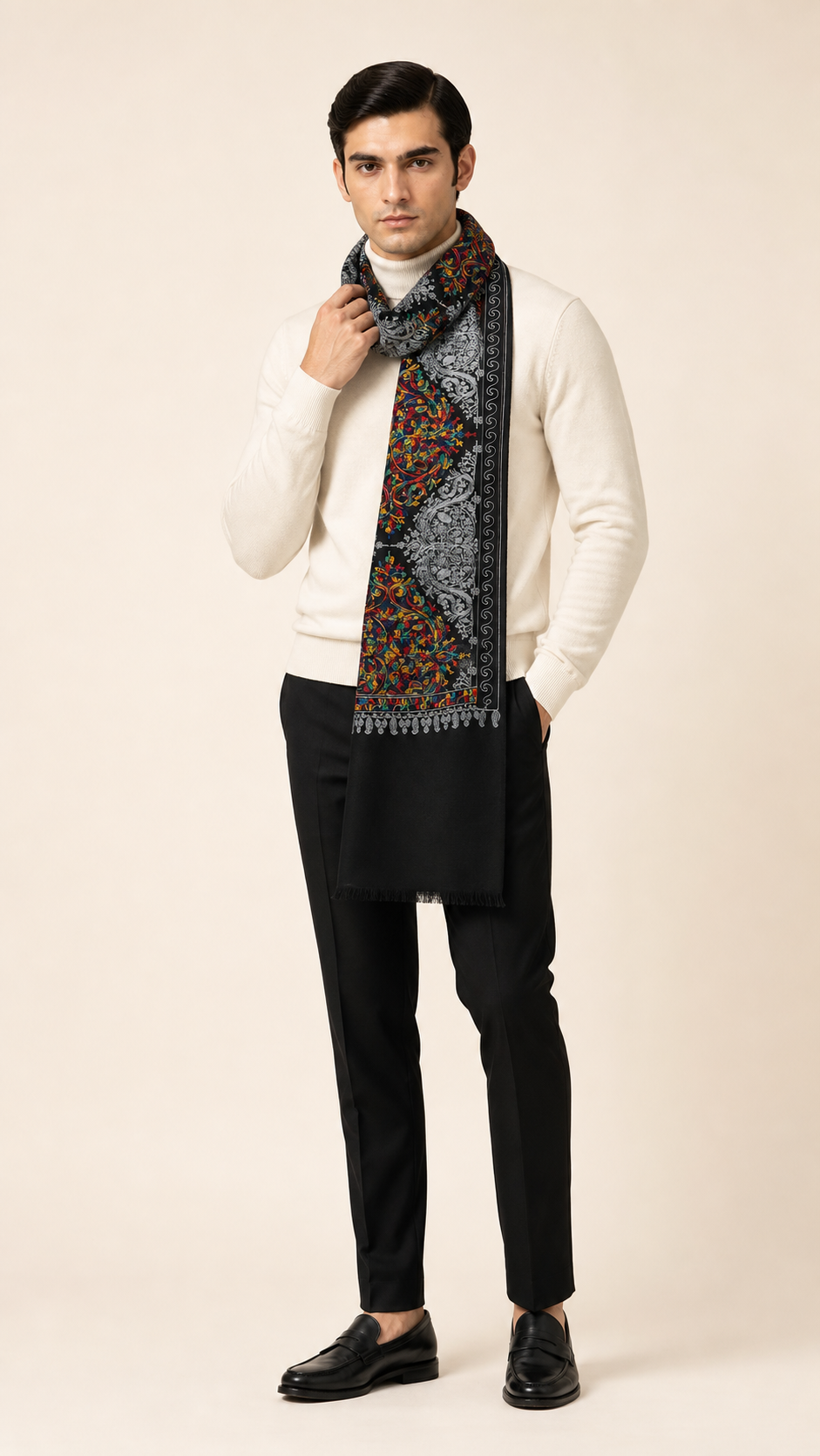 Nalki Multi - Multicolour Nalki Fine Wool Stole