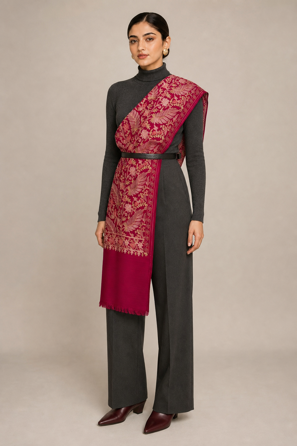 Nalki Soft - Fine Wool Nalki Work Stole