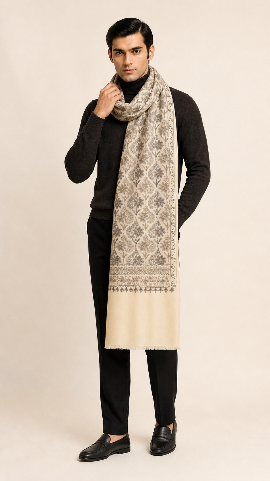 Nalki Classic - Fine Wool Nalki Work Stole
