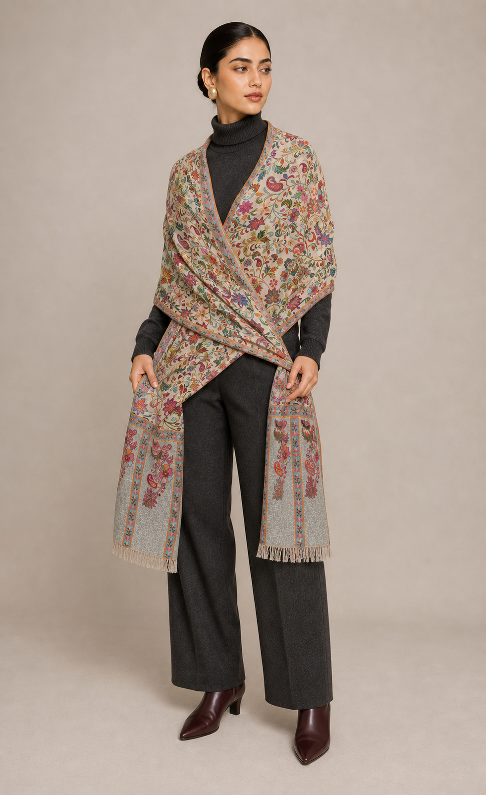 SS - Kalamkari Bloom - Fine Wool Kalamkari Stole