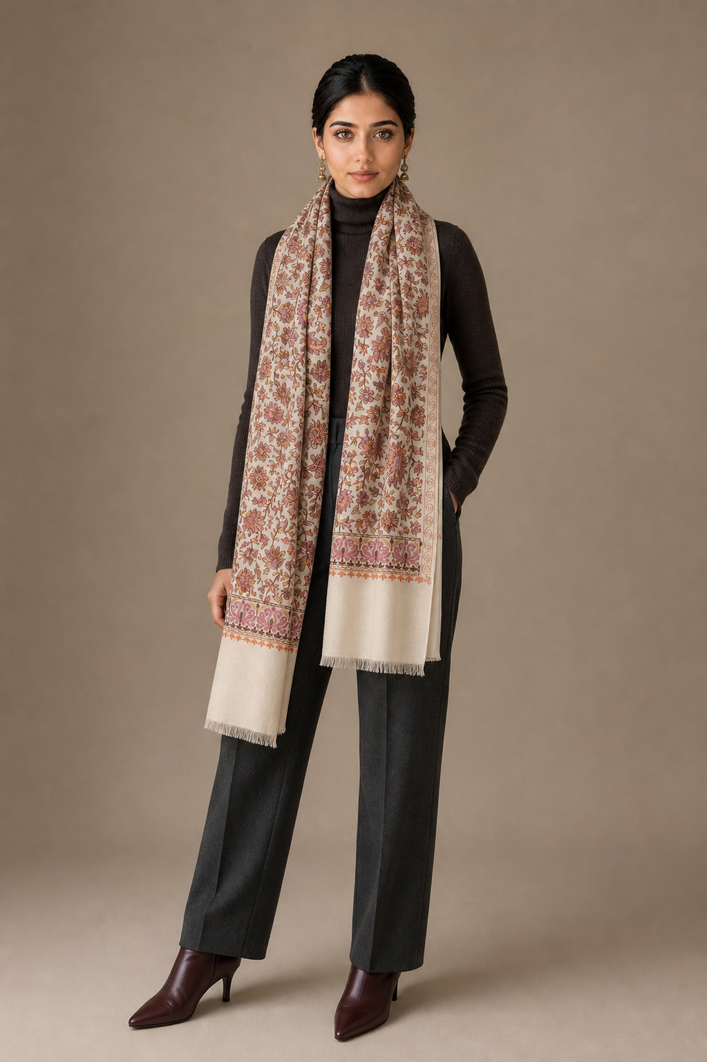 Nalki Classic - Fine Wool Nalki Work Stole