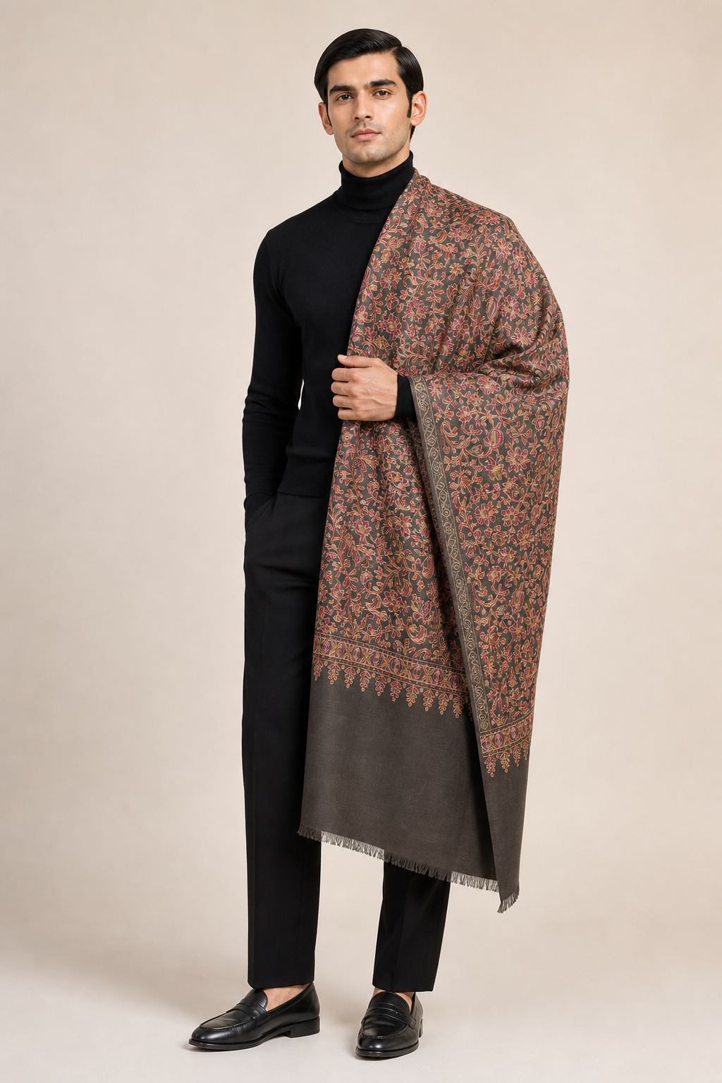 Nalki Soft - Fine Wool Nalki Work Stole