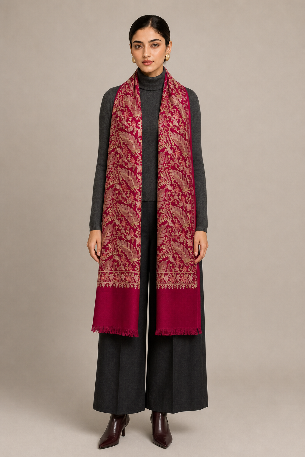 Nalki Soft - Fine Wool Nalki Work Stole