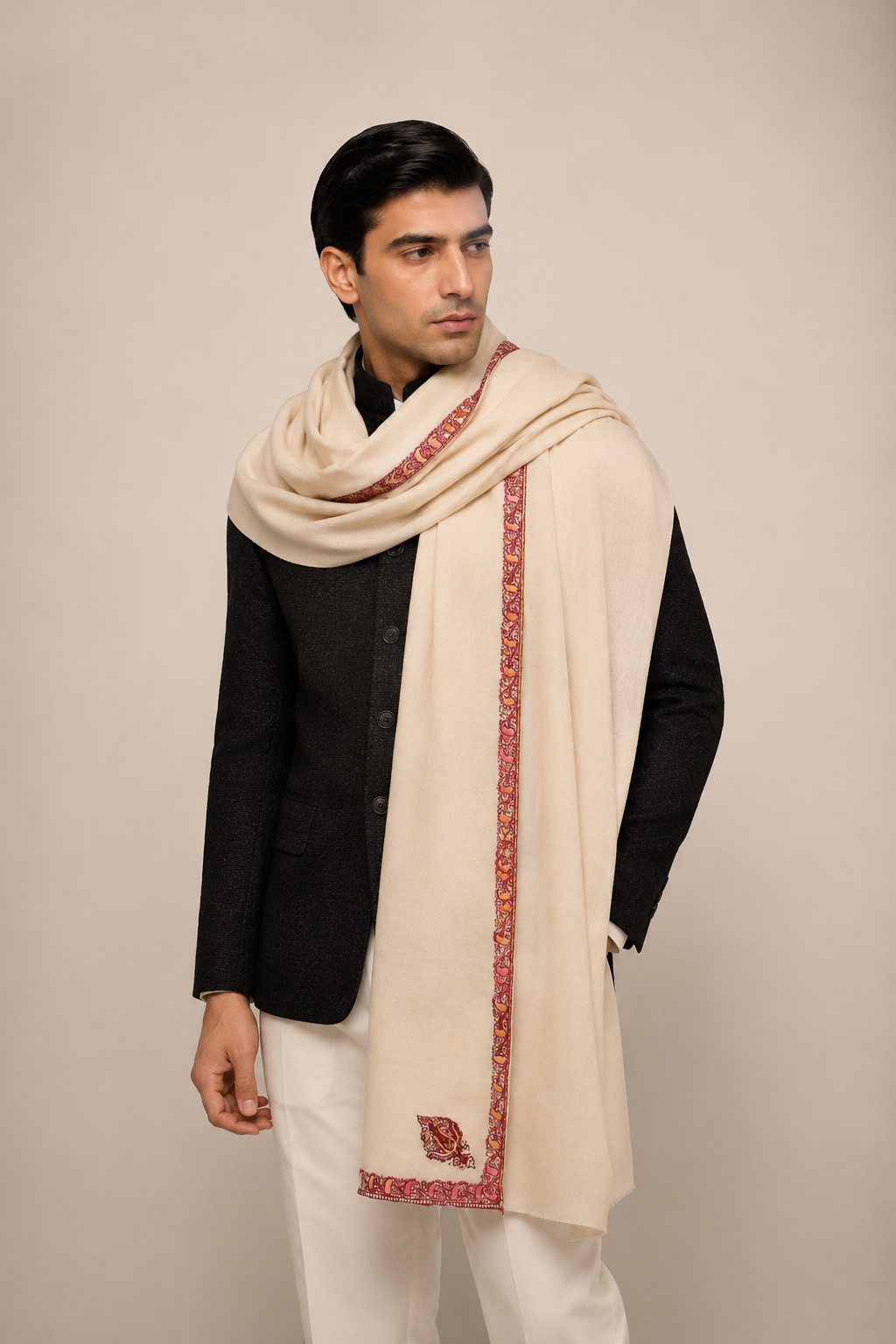 Hashi Mini - Cashmina Small Hashi Border Shawl