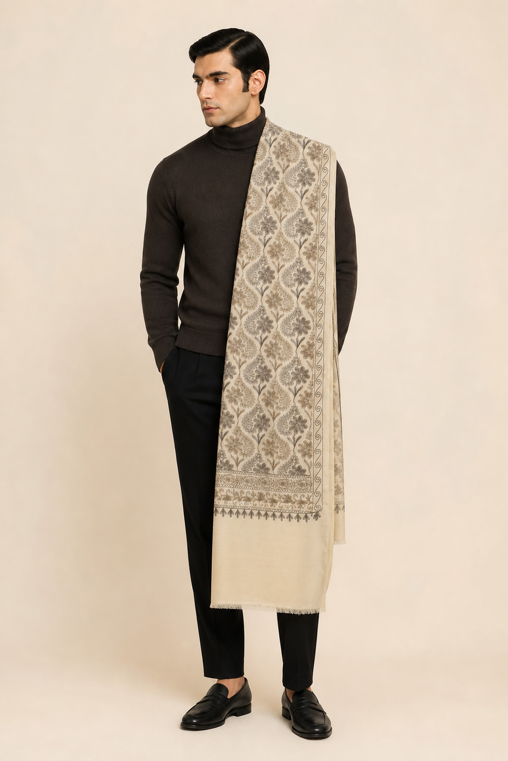 Nalki Classic - Fine Wool Nalki Work Stole