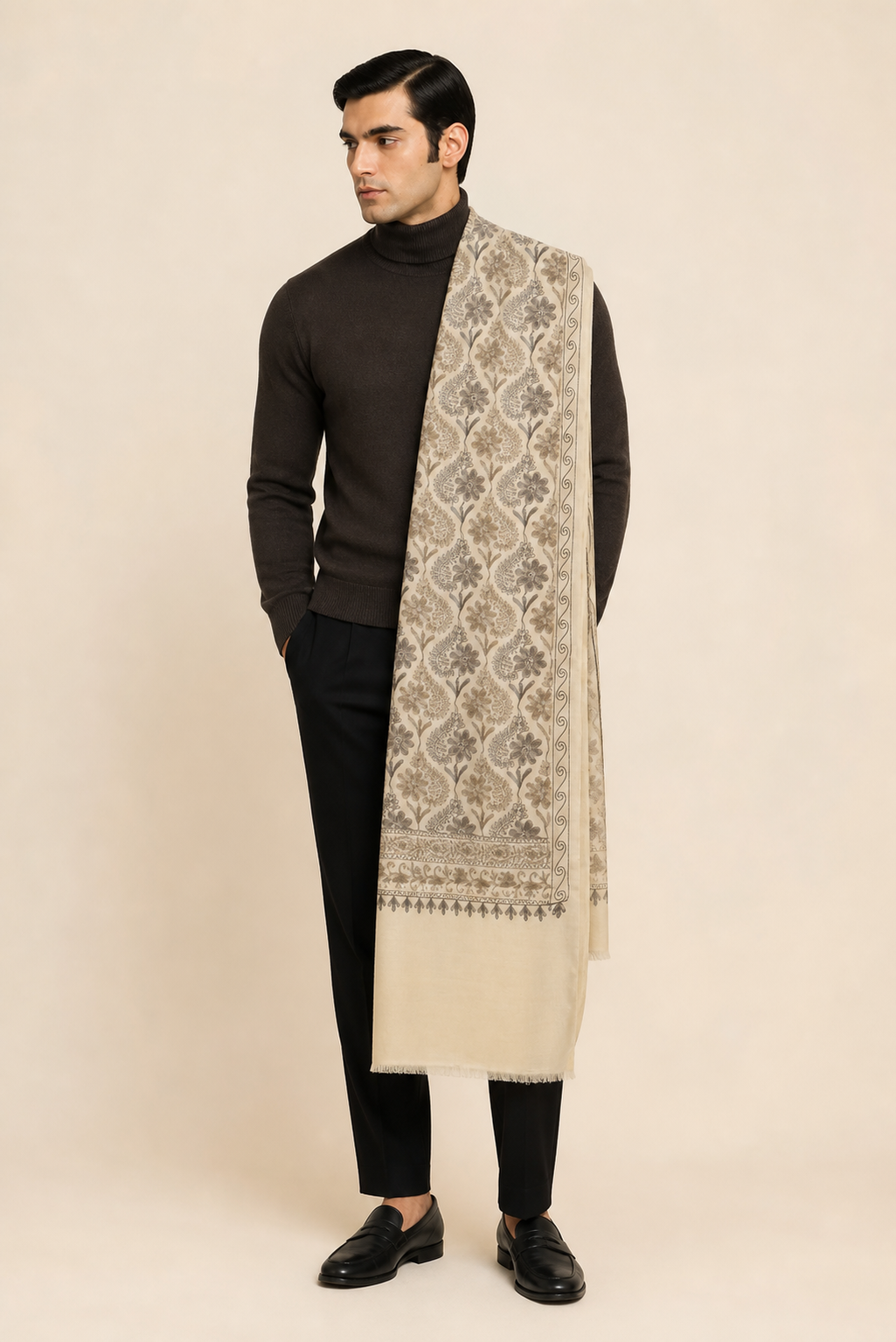 Nalki Classic - Fine Wool Nalki Work Stole